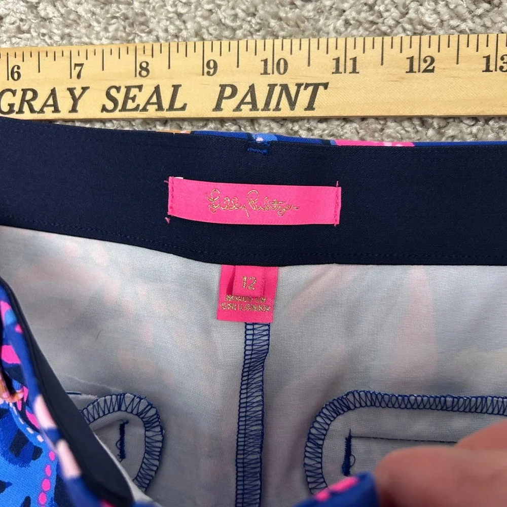 Lilly Pulitzer Kelly Knit Pants Women Size 12 Borealis Blue Absolute Purrfection